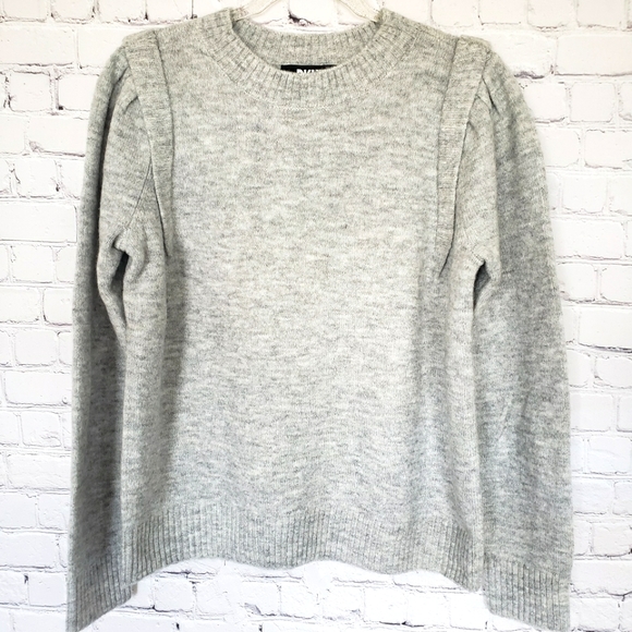 DKNY Long Sleeve Puff Shoulder Heather Gray Sweater--L - Picture 5 of 15